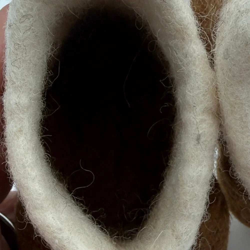 Handmade Boiled Wool Puppy Dog Baby Booties Felted Animal Slippers Brown White
